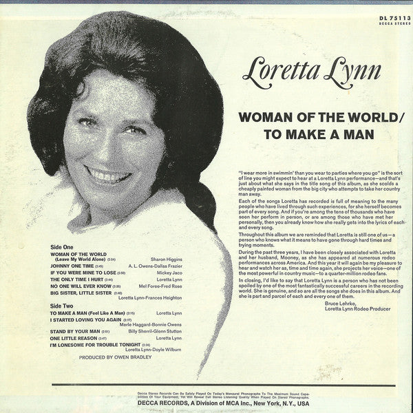 Buy Loretta Lynn : Woman Of The World / To Make A Man (LP, Album