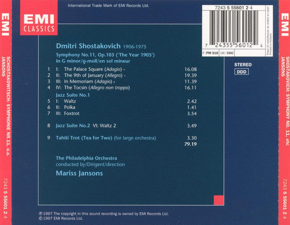Buy Dmitri Shostakovich / The Philadelphia Orchestra, Mariss Jansons :  Symphony No.11, '1905'; Jazz Suite No.1; Waltz (Jazz Suite No.2); Tahiti  Trot (CD, Album) Online for a great price –