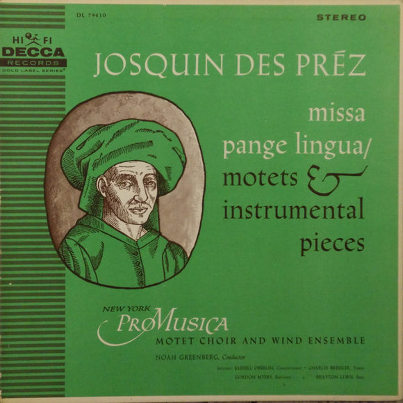 Josquin Des Préz*, New York Pro Musica : Missa Pange Lingua / Motets & Instrumental Pieces (LP, Album, RP, Gat)