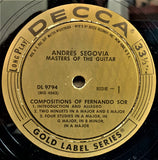 Andrés Segovia : Masters Of The Guitar (Compositions Of Sor And Tarrega) (LP, Album, Mono)