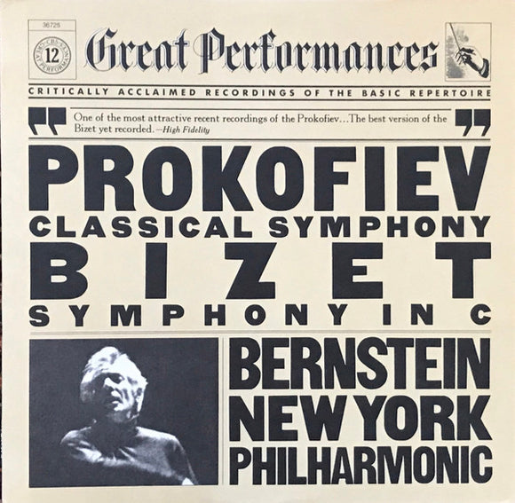 Sergei Prokofiev, Georges Bizet : Leonard Bernstein, The New York Philharmonic Orchestra : Prokofiev: Classical Symphony / Bizet: Symphony In C (LP, RE)