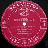 Tchaikovsky* / Artur Rubinstein*, Jascha Heifetz, Gregor Piatigorsky : Trio In A Minor, Op. 50 (LP, Album, Mono)
