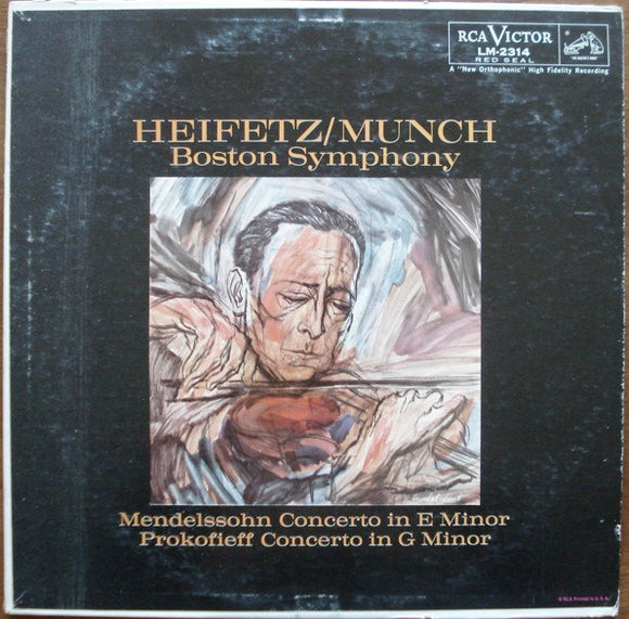 Jascha Heifetz, Charles Munch, Felix Mendelssohn-Bartholdy, Sergei Prokofiev, Boston Symphony Orchestra : Mendelssohn Concerto In E Minor, Prokofieff Concerto In G Minor (LP, Album, Mono)