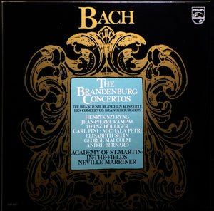 Johann Sebastian Bach - Henryk Szeryng, Jean-Pierre Rampal, Heinz Holliger, Carl Pini • Michala Petri, Elisabeth Selin, George Malcolm, André Bernard, The Academy Of St. Martin-in-the-Fields, Sir Neville Marriner : The Brandenburg Concertos (2xLP, RE + Box)