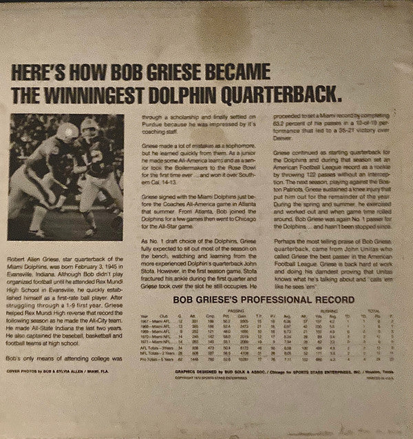 Bob Griese:How To Quarterback