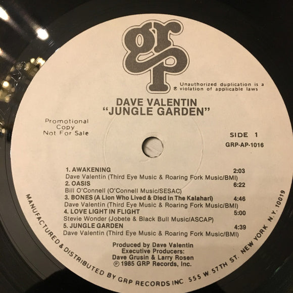 Dave Valentin : Jungle Garden (LP, Album, Promo)