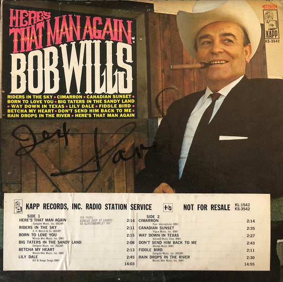 Bob Wills : Here's That Man Again (LP, Promo)