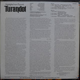 Giacomo Puccini / Joan Sutherland, Luciano Pavarotti, Montserrat Caballé, Nicolai Ghiaurov, Tom Krause, Peter Pears, The London Philharmonic Orchestra, Zubin Mehta : Turandot Highlights (LP)